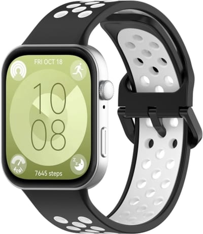 By Qubix - Tweekleurige siliconen band - Zwart met wit - geschikt voor Huawei Watch Fit 5 / 4 / 3