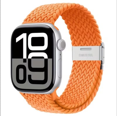 Oranje nylon horlogebandje geschikt voor Apple Watch dames en heren 38 mm / 40 mm / 41 mm / 42 mm (serie 10 / 11) , elastisch smartwatch bandje zonder gesp, gevlochten stretch vervangend horloge bandje