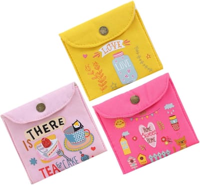 Maandverbandzakjes Set - Intieme Hygiëne - Opbergen Onderweg - Drie Stuks Inclusief - Compact Formaat - Blauw Geel Roze