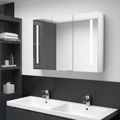 vidaXL - Badkamerkast - met - spiegel - en - LED - 89x14x62 - cm - glanzend - wit