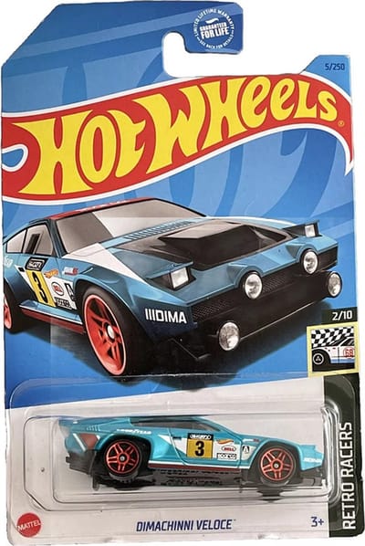 HOT WHEELS DIMACHINNI VELOCE 3 TURQUOISE 5/250 (1:64) HW RETRO RACERS 2/10