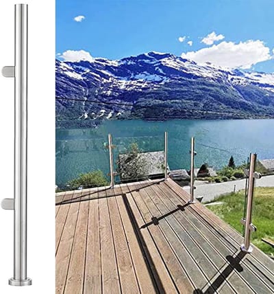Relingpaal - Glazen balustrade paal - Terras afscheiding - Roestvrij staal - 90 cm - Zilver