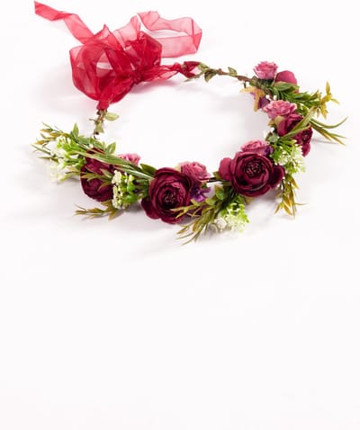 KIMU® Luxe Bloemenkrans Haar Pioenrozen Donkerrood Paars - Rood Bloemen Haarband Diadeem - Vintage Rozenkrans Bloemetjes - Hippie Hoofd Festival