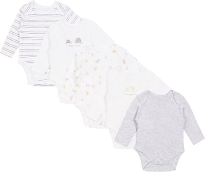 5x Wit-grijze body met eendjes en schildpadden, OEKO-TEX