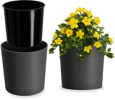 KADAX Bloempot, elegante sierpot met inzet, pot, tuinkom, bloembak, bloempotbescherming voor woonkamer, kantoor, grafiet, diameter 19 cm