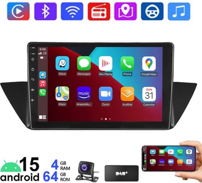 ESSGOO CarPlay autoradio geschikt voor BMW X1 E84 2010-2015 - Draadloos Apple CarPlay & Android Auto - 4GB + 64GB - Android 15 - Bluetooth WIFI RDS FM - Achteruitrijcamera - DAB+