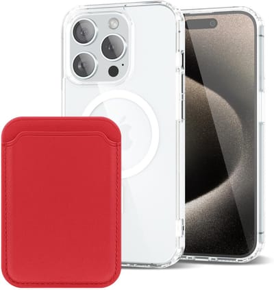 Shockproof Anti Shock Back Cover Hoesje Compatibel met MagSafe Geschikt voor: Apple iPhone 15 Pro Max met Magnetische Pasjeshouder - Rood