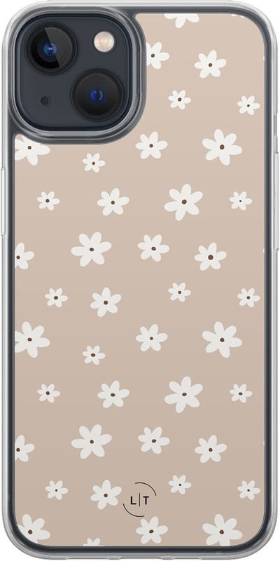 Hoesje geschikt voor iPhone 13 - Cute flowers - 2in1 backcover - Bloemen - Beige - Leuke Telefoonhoesjes