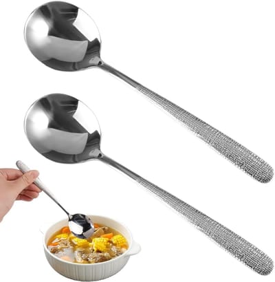 Set van 2 Grote RVS Soeplepels - 20 cm, Spiegelschoon, Ideaal voor Feesten, Diner en Restaurants