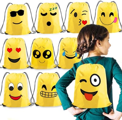 JHUBERS- Gymtas Emoji - 10 Stuks - Duurzaam Nylon - Trekkoord - Herbruikbaar - Feestaccessoires - 43x34 cm - Rugzak