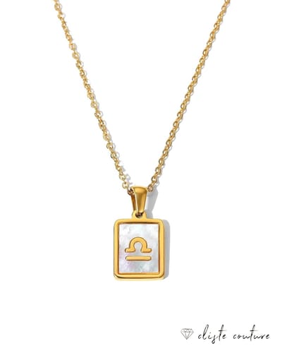 Cliste Couture - Stars Sterrenbeeld Ketting met Schelp Weegschaal / Libra - Stainless Steel met Goud Verguld - 45cm Ketting met Zodiac Hanger - Inclusief Cadeau Verpakking