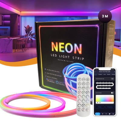 Lucion® Neon Led strip 3 meter RGBIC - Smart Neon led light - Wifi App- & Afstandsbediening - Google Home & Alexa - Voor binnen en buiten - Gaming Accesoires