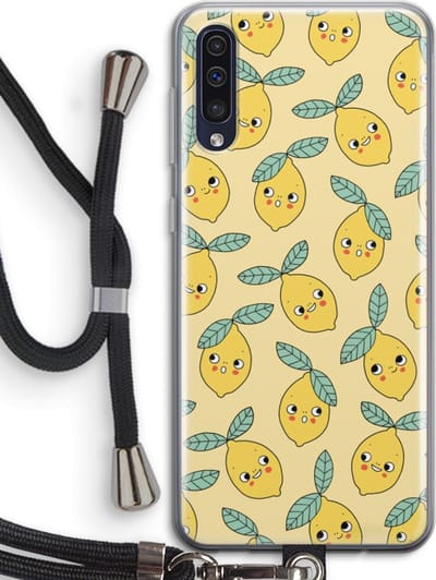 Hoesje met koord geschikt voor Samsung Galaxy A50 hoesje met Koord - Citroenen - Telefoonhoesje met Zwart Koord - Bescherming aan alle Kanten en Over de Schermrand