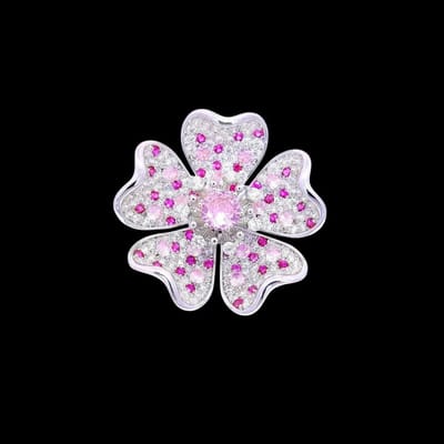 Victoria Valenza Zilverkleurige Sakura Bloem Broche met Pavé Roze en Witte Zirkonia Stenen - Broche - Zilverkleurig - Bloem broche - Zirkonia