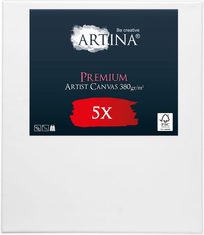 Artina Set van 5 Schildersdoeken 50x70 cm - FSC® Schildersdoek 5 Stuks - Premium Canvas Dubbel Geprimed Spieraam Wit