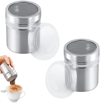 MTTproducts- Poedersuikerstrooier 2 Stuks - Roestvrij Staal - Stofsuikerstrooier - Cacaostrooier - Chocoladestrooier - Luchtdicht Deksel - Strooier