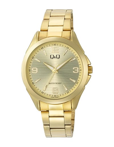 Q&Q C04A-040PY - Horloge - Polshorloge - Analoog - Heren - Mannen - stalen band - Rond - Metaal - Streepjes - Cijfers - Goudkleurig
