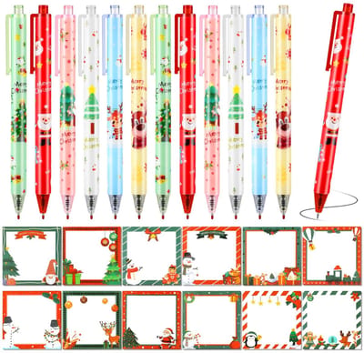 Dailygoods- Kerstpennen 12 stuks - Kerst Plaknotities 12 stuks - Kerstman/Sneeuwpop/Kerstboom - Cadeau voor Kinderen - Kantooraccessoires - Kunststof/Papier - Kerstnotities