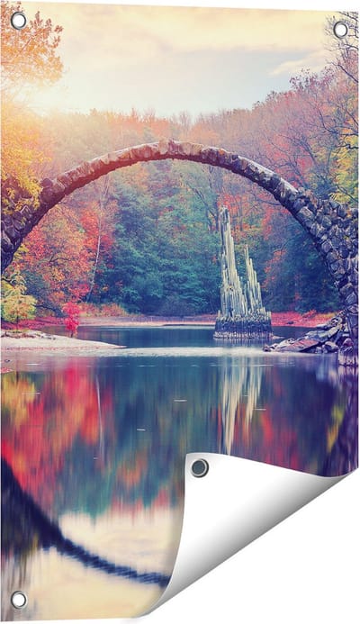 Gards Tuinposter Rakotz Brug in Duitsland in de Herfst - 40x60 cm - Tuindoek - Tuindecoratie - Wanddecoratie buiten - Tuinschilderij