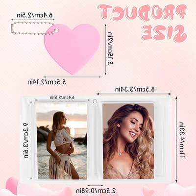 Mini fotoalbum met hartvormige holle omslag, 32 fotokaarten slots en pendant - Perfect voor herinneringen en cadeau's (roze)