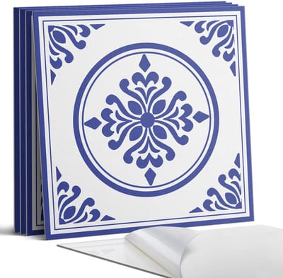 Coloray Wandpanelen Zelfklevend - Patroon met cirkels en bloemen Zelfklevende Wandpanelen - 50 cm x 50 cm - Blauw Wandpaneel PVC - 5 stuks - Texturen Wandpanelen Zelfklevend - Keuken Wandpanelen - Wandpanelen Badkamer