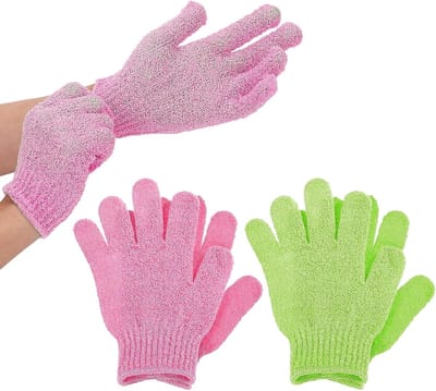 Famanu – Set van 4 exfoliërende badhandschoenen voor lichaam, dubbele textuur, ideaal voor scrubbing en huidverzorging, geschikt voor spa en massage