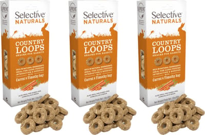 Supreme Selective Naturals Country Loops - Konijnensnack - Wortel/Hooi - 3 verpakkingen van 80 gram