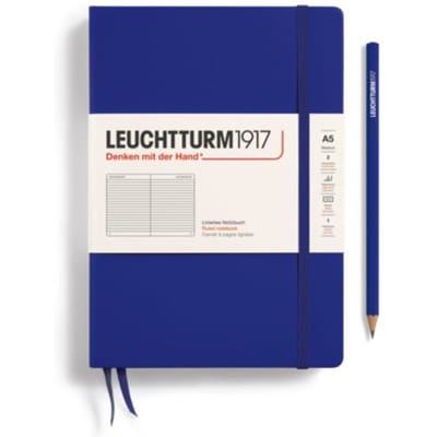 Leuchtturm1917 notitieboek, hardcover, medium a5, gelinieerd, ink blauw