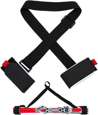 Dailygoods- Skigordel Verstelbaar - Draagriem voor Ski's/Stokken - Schuimvulling - Klittenbandsluiting - Hand/Schouder Draagbaar - Compact voor Transport - Skidraagriem