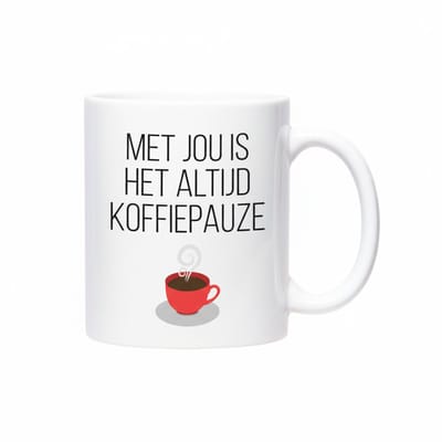 Romantische Koffietekst Mok “Met Jou Is Het Altijd Koffiepauze” – Liefde & Koffie Cadeaumok – Keramische Koffiebeker 330 ml