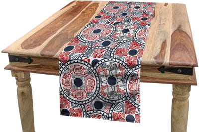 ABAKUHAUS Azteekse tafelloper – 40×180 cm – Polyester – wasbaar – zinnoberrood/donkerblauw/zwart