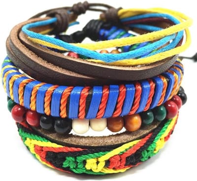 Montebello Armbanden Rho - Leer - Kralen - Touw - 4 Delig - Verstelbaar