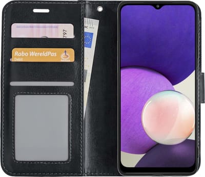 Hoesje - Met Pasjeshouder - Geschikt voor Samsung Galaxy M22 - Luxe Bookcase Portemonee - Flip Case - Kunstleer Book Case - Flipcase - Book Cover - Walletcase - Portemonneehoes - Zwart