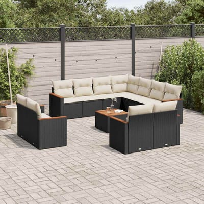 vidaXL - 12-delige - Loungeset - met - kussens - poly - rattan - zwart