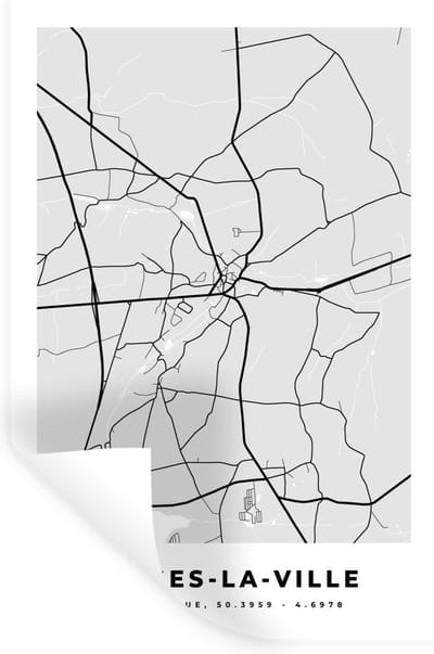 Muurstickers - Sticker Folie - Stadskaart – Plattegrond – België – Zwart Wit – Fosses la Ville – Kaart - 20x30 cm - Plakfolie - Muurstickers Kinderkamer - Zelfklevend Behang - Zelfklevend behangpapier - Stickerfolie