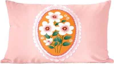 Sierkussens - Kussentjes Woonkamer - 60x40 cm - Illustratie - Bloemen - Rand - Roze