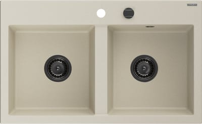 Mexen Hektor granieten spoelbak 2-kamer 800 x 480 , beige, zwarte sifon - 6521802000-69-B