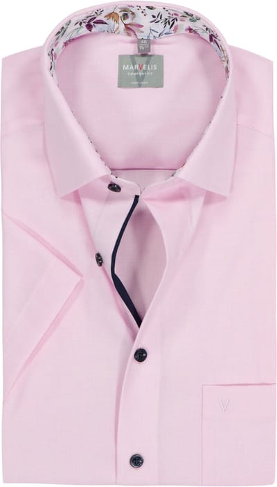 MARVELIS comfort fit overhemd - korte mouw - fil a fil - roze - Strijkvrij - Boordmaat: 47 (EU maat: 3XL)