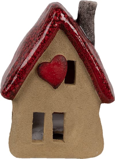 Clayre & Eef Decoratie Beeld Huis 12x9x16 cm Bruin Rood Keramiek