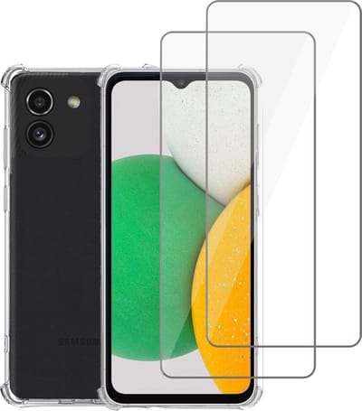 Geschikt voor Samsung A03 Hoesje + 2x Screenprotector – Gehard Glas Cover + Shock Proof Case – Transparant