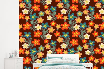 Behang - Fotobehang Retro - Patronen - Bloemen - Jaren 70 - Breedte 245 cm x hoogte 220 cm