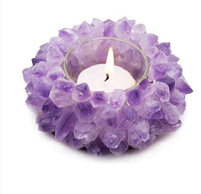 Natuurlijke Amethist Cluster Kristal Kandelaar - Handgemaakt Tealight Houder voor Home Decor