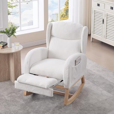 Schommelstoel Lounge Stoel - Comfort Stoel - Ontspannen Zitten - Verstelbare Voetsteun - 104 cm Hoog - Wit