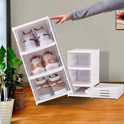 JHUBERS- Schoenendozen Stapelbaar - Kunststof Opbergdozen - Transparante Deuren - Ventilatiegaten - Ruimtebesparend - Eenvoudige Montage