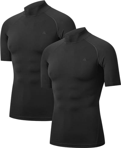 DANISH ENDURANCE Korte Mouw Compressie Top Heren - Onderlaag Shirt - Ademend Mesh - 2-Pack - Zwart - Maat XL