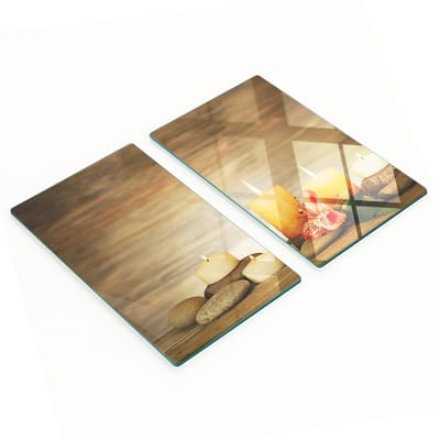 Twee decoratieve snijplanken van gehard glas voor kaarsen en spa's, 2x30x52 cm