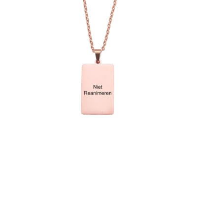 Gegraveerde Niet Reanimeren Ketting - Niet Reanimeren Penning - Do Not Resuscitate - Gegraveerd - Rechthoek - Roestvrij Staal - RVS - Rosé Goudkleurig