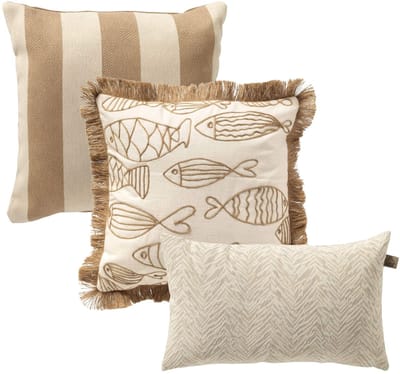 Dutch Decor - KUSSENSET - 3-delig - Dune Catch - 45x45 cm, 30x50 cm - inclusief binnenkussens - beige, wit - Met Ritssluiting – Decoratie Kussens - Comfortabele kussentjes voor op de Bank