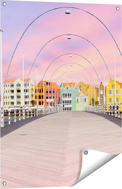 Gards Tuinposter Willemstad Gekleurde Huisjes in Cura�ao - 60x80 cm - Tuindoek - Tuindecoratie - Wanddecoratie buiten - Tuinschilderij