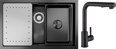 CECIPA max - Spoelbak Keuken - Spoelbakken Keuken Met Keukenkraan Met Uittrekbare Uitloop - 70x44cm Multifunctionele spoelbak van roestvrij staal - Spoelbakken met Afdruip - Antraciet